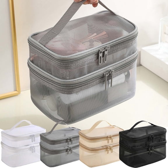 Fnochy Back to School Makeup-Bag, Large Leather Makeup-Organizer for Travel-Accessories Clear-Cosmetic-Bag, Portable Travel Essentials Bag Makeup Case, Make Up Bag Toiletry Bag for Women