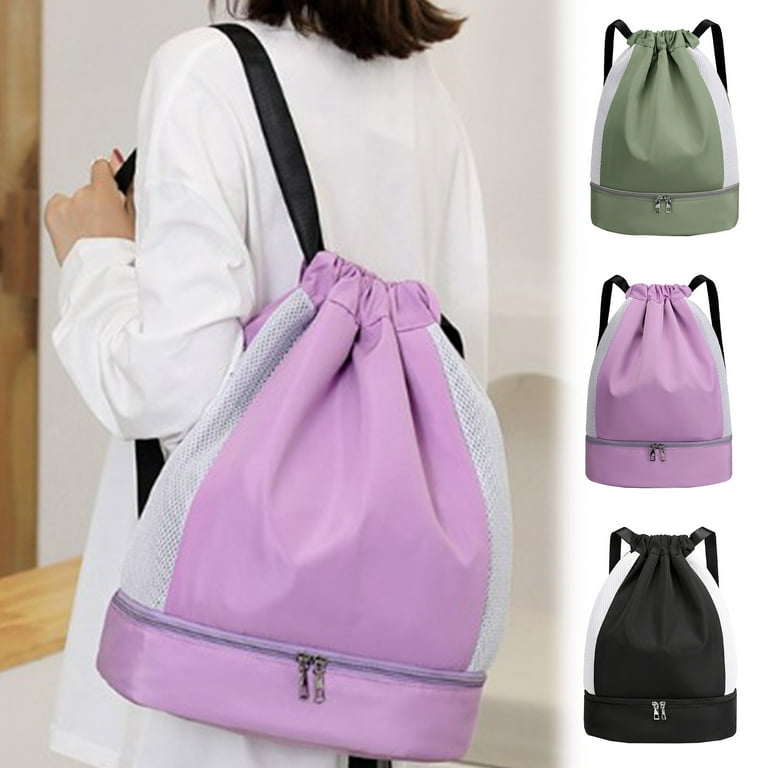 Drawstring Backpack Sports Gym Bag with Shoes Compartment, Water-Resistant Amazon.com | WANDF Drawstring Backpack Sports Gym Bag with  main image 3