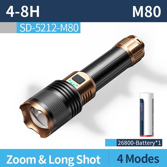 Fnochy Bright Long-Range Outdoor High-Power LED Flashlight, Rechargeable USB, Durable Waterproof, Compact Portable Design, Wide Beam for Camping Hiking Emergency
