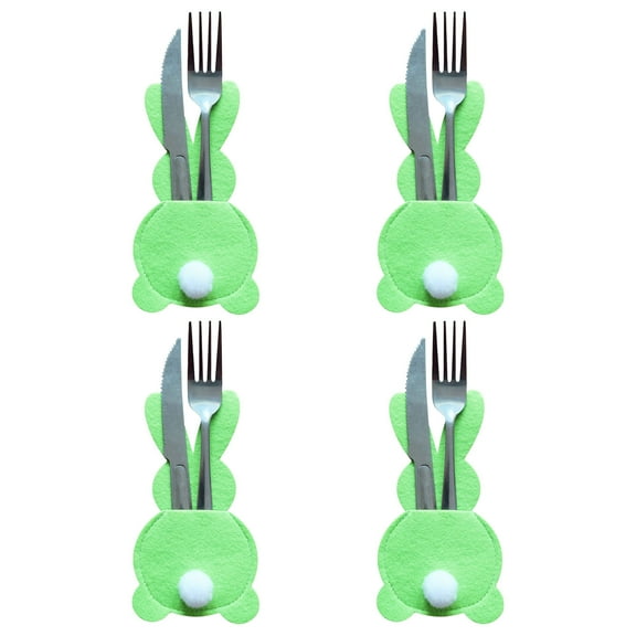 Fnochy Bunny Flatware Holders Set, Easter Bunny Cutlery Bags, Cute Table Decor, Fun Holiday Utensil Holders, Perfect for Easter Dinner Parties - Set of 4
