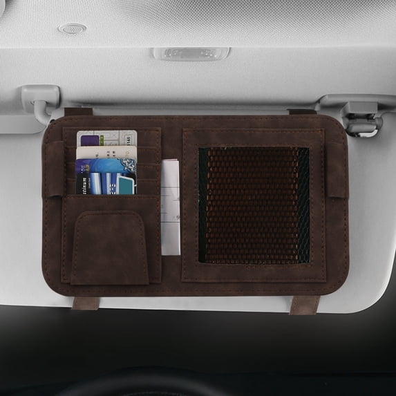 Fnochy Car Sunglass Holder Universal Fit Visor Organizer Premium Suede Leather Multifunctional Storage for Glasses Cards Masks Tickets Easy Install Car Accessories Durable Design