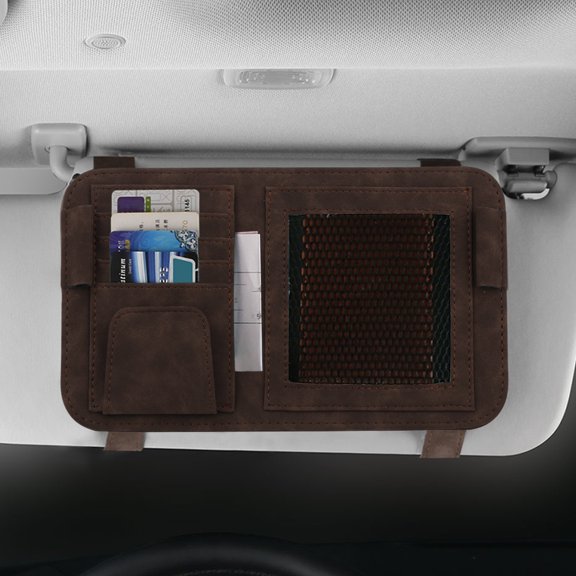 Fnochy Car Sunglass Holder Universal Fit Visor Organizer Premium Suede Leather Multifunctional Storage for Glasses Cards Masks Tickets Easy Install Car Accessories Durable Design