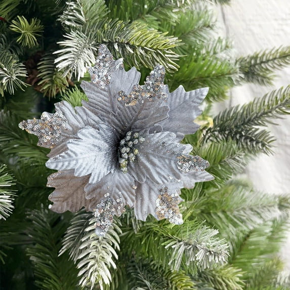 Fnochy Christmas Glitter Magnolia Flowers with Stems - Realistic Simulation, Easy to Decorate, Durable Holiday Gift for Tree, Wreath, Home, Party, Mall Decorations - 6 Color Options