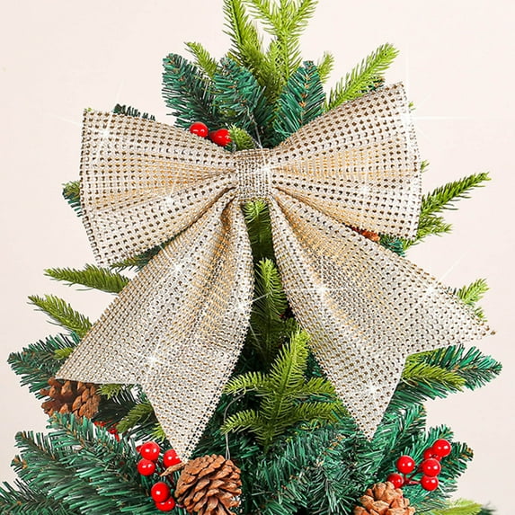 Fnochy Christmas Ribbon Bows, Christmas Decorations, Large Christmas Tree Bowknot Hanging Pendant Decoration for Xmas Tree Wreaths Boxes (Gold)