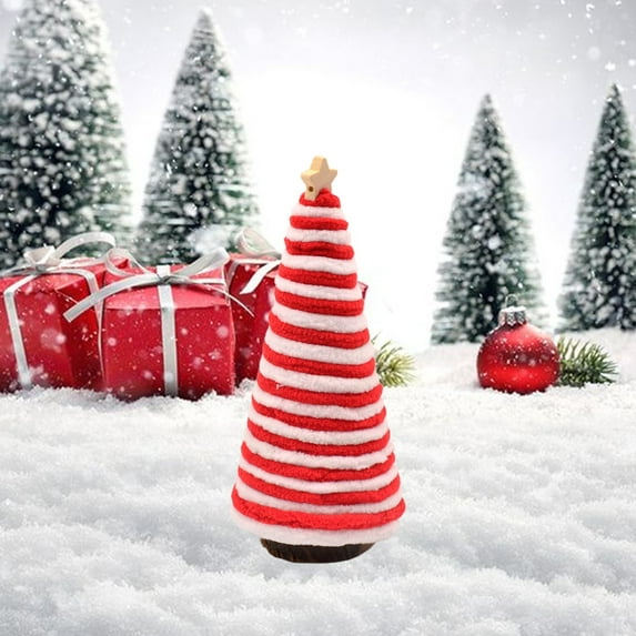 Fnochy Christmas Table Decorations Mini Trees, Christmas Yarn Cone Pedestal Trees with Small Star Topper Red and White Trees, for Rustic Indoor Room Kitchen Home Tiered Tray Decor (Red)