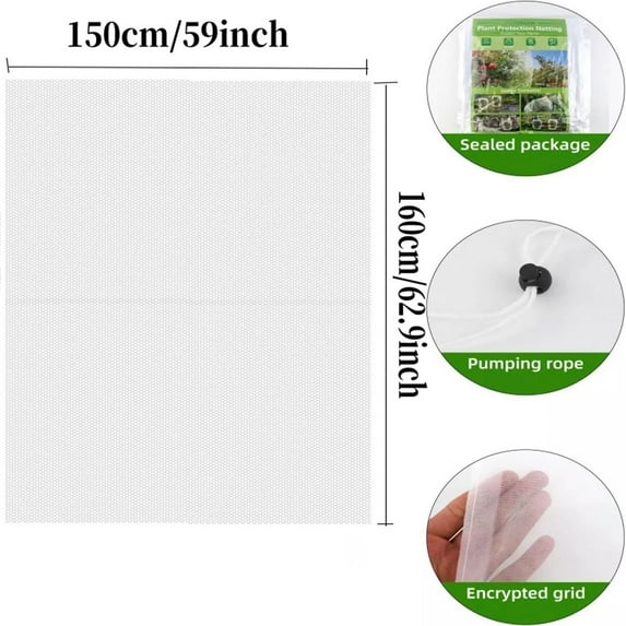 Fnochy Clearance Garden Insect Net Plant Cover - Protect Your Plants from Damage, Drawstring Design, Durable Mesh Cloth, Ideal for Indoor & Outdoor Gardening, Easy to Use