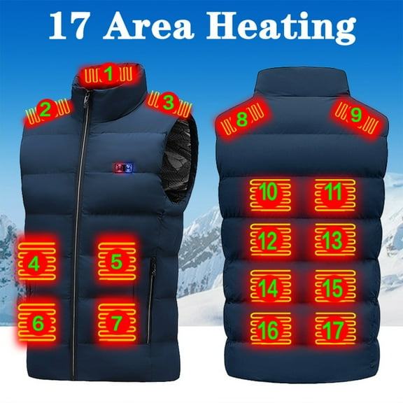 Fnochy Clearance Heated Waistcoat for Men Women, 17 Heating Areas, USB-Powered, Lightweight Insulated Vest, 3 Heat Settings, Winter Outdoor Sports, Long-Lasting Warmth, Unisex Heated Clothing
