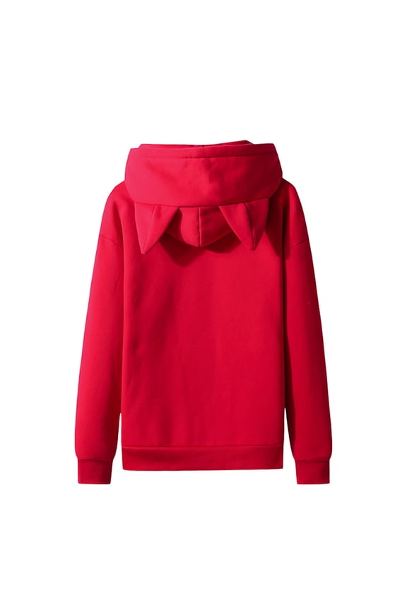 Men Casual Solid Pullover Cat Ears Hooded Fleece Pocket Sweatshirt Hoodie