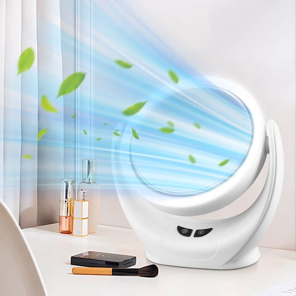 Fnochy Clearance Small Fan Portable 3-in-1 Multi-Functional Makeup Mirror with LED Light, USB Powered Desk Fan for Dorm Travel Bedside Office Home Use