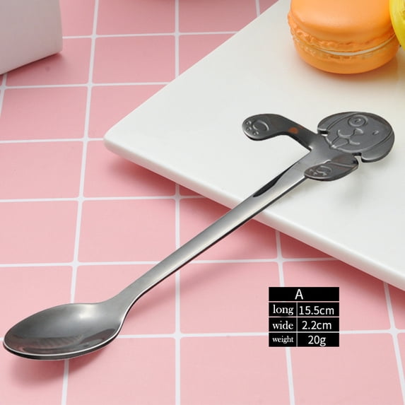 Fnochy Cute Dog Spoon Long Handle Stainless Steel Coffee Tea Dessert Tool Kitchen Gadget, Food Grade 304 Rust-Free Durable Flatware, Easy to Clean Dishwasher Safe, Hanging Design for Cups