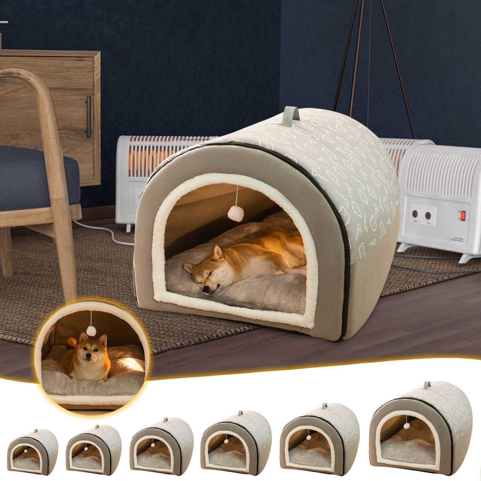 Fnochy Dog House Cozy, 2 in 1 Small Dog House, L Size for Small Medium Dog, Comfy Cave Portable House for Dogs, Warm Cave Sleeping Nest Bed for Cats and Dogs, Gray