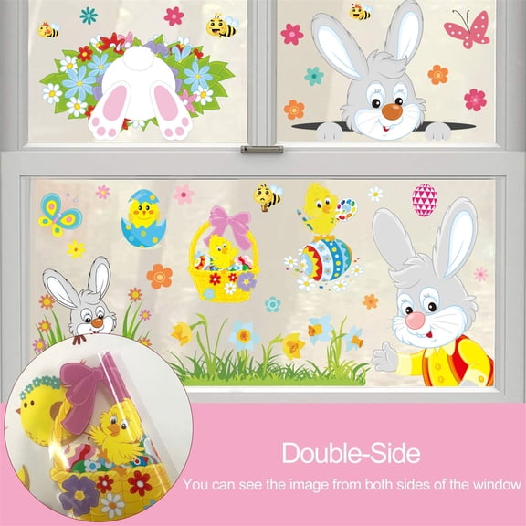 Fnochy Easter Bunny Chick Sticker Set - Removable Wall & Window Decals for Kids, Nursery Room Decor, Easy Peel & Stick, Perfect for Easter, Birthday Parties, Home Decoration, PVC Translucent