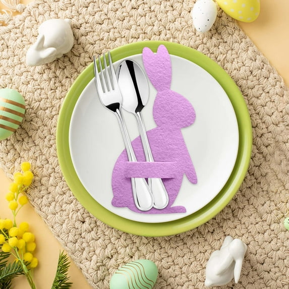 Fnochy Easter Bunny Cutlery Set, 4PC Easter Bunny Cutlery Bags, Happy Easter Table Decor, Festive Dining Accessories, Perfect for Easter Parties - Enhance Your Celebration!
