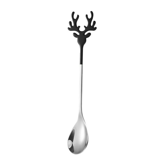 Fnochy Espresso Stirring Spoon (304) Stainless Steel Reindeer Antler Spoon, 5.51inch Tiny Spoon for Christmas Gift Coffee, Teaspoon Dessert Sugar Mixing Black of Friday Deals 2024