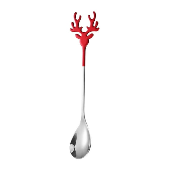 Fnochy Espresso Stirring Spoon (304) Stainless Steel Reindeer Antler Spoon, 5.51inch Tiny Spoon for Christmas Gift Coffee, Teaspoon Dessert Sugar Mixing