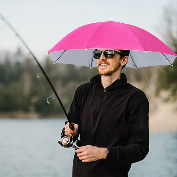 Fnochy Fishing Umbrella Hat Folding Adjustable Sun Rain Cap, 27.2" Oversize Hands Free Umbrellas, 8-Ribs Anti-UV Waterproof Headwear for Fishing Gardening Golf Sunshade Outdoor