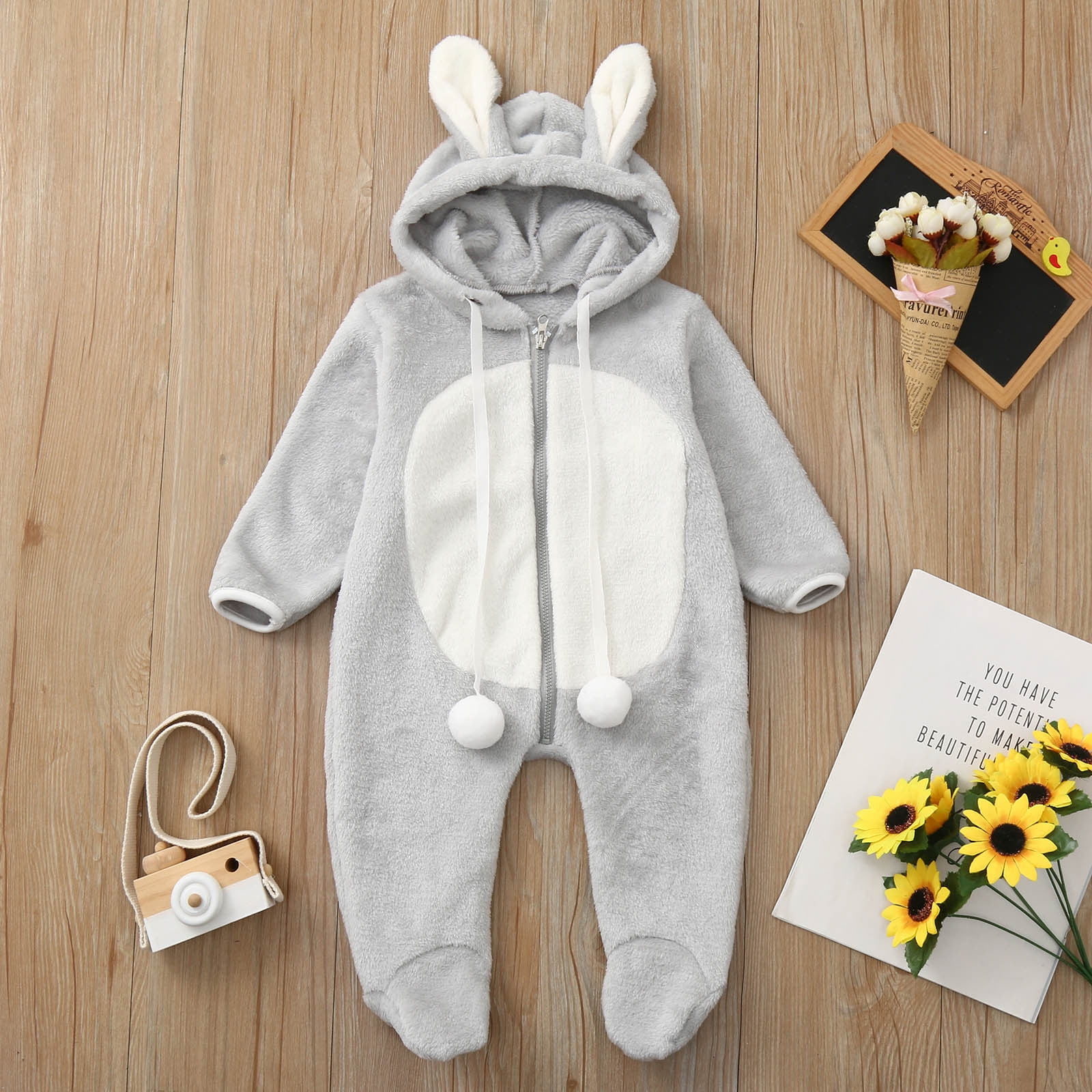 Winter New Baby Long Sleeve Hooded Romper Thick Warm Newborn Fleece Jumpsuit  Cotton Infant Toddler Boy Girl Clothes 0-24M
