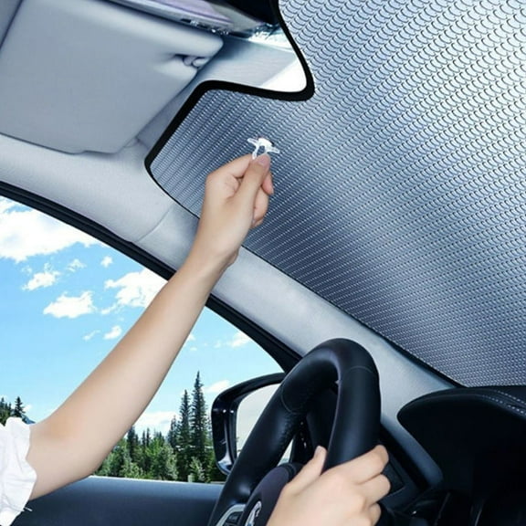 Fnochy Foldable Car Sun Shade for Windshield - Double-Sided UV Protection Heat Resistant Auto Sunshade with Accordion Design, Compact Storage for Small/Medium Vehicles