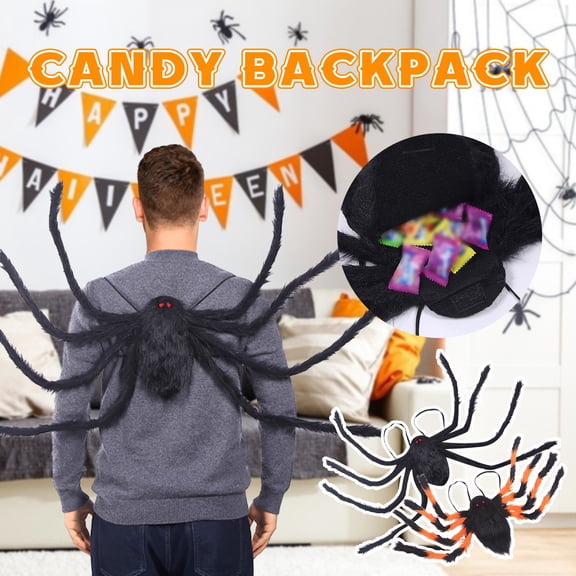 Fnochy Halloween Adult Spider Backpack, Black Colorful Spider Clothes Funny Candy Bag, 8 Spider Legs Horror Plush Spider Halloween Decoration (Multicolor) Clearance