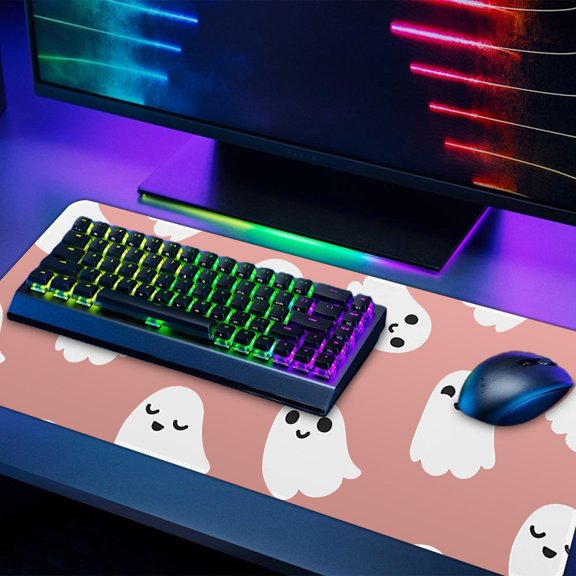 Fnochy Halloween Cute Ghost Mouse Pad Kawaii Cartoon Spooky Funny Spirit Extended Desk Mat Non-Slip Rubber Base Stitched Edge Large Mousepad for Desk Gaming Laptop Desktop, 11.8×31.5 Inch Clearance