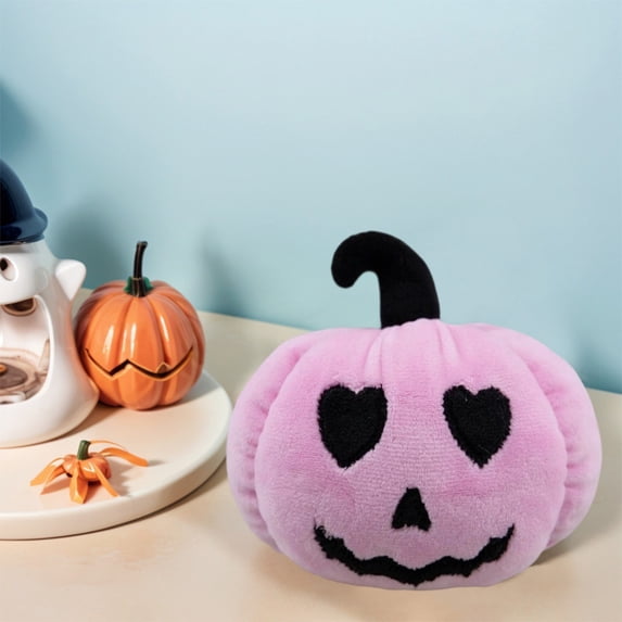 Fnochy Halloween Decor Pumpkin Cushion - Soft Fabric Halloween Decorations, Faux Pumpkin Table Centerpiece for Home, Party, 6x6x3.5 Inches (Black/Pink) Clearance
