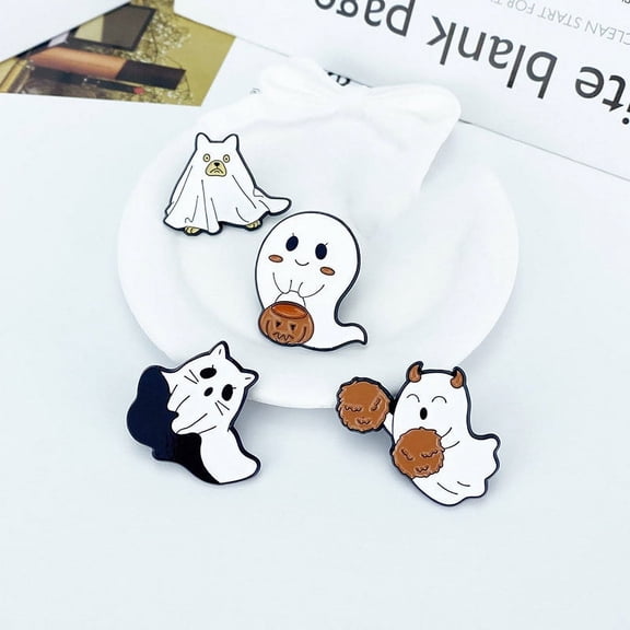 Fnochy Halloween Decorations Cute Ghost Enamel Brooch Pin, Gothic Badges Halloween Pins, for Women/Men Cartoon Boo Pumpkin Flying Spirit Enamel Pins for Jackets Clearance