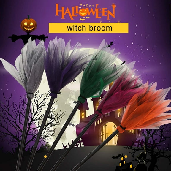 Fnochy Halloween Decorations Halloween Witch Broom Kids Play Broom Prop Plastic Broom Props for Halloween Party Clothing Accessories, Purple