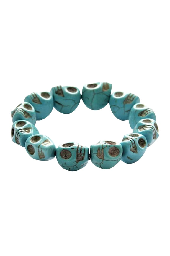 Halloween Decorations Skull Bracelet, Colorful Synthetic Skeleton Tibetan Prayer Bead Mala Bracelet for Men Women