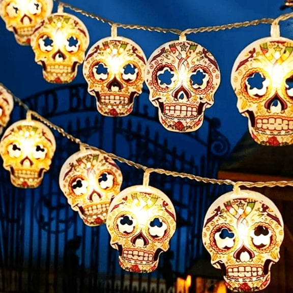 Fnochy Halloween Decorations String Lights, Skull String Lights 10/20 LED Skull Lights Decoration Lights Battery/USB Powered Optional 2 Modes Halloween Lights Indoor Outdoor for Home Yard Patio