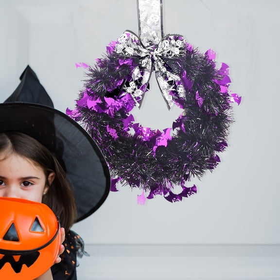 Fnochy Halloween Decorations Tinsel Garland Purple Bat, Garland Hanging Decorations for Halloween Party Classroom Garden Indoor and Outdoor Clearance