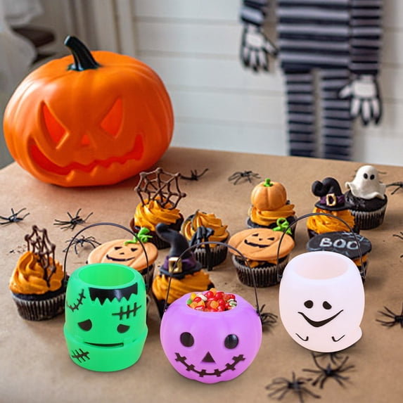 Fnochy Halloween Pumpkin Lantern Candy Bucket, Halloween Candy Bucket, Mini Halloween Candy Holder, Pumpkin Ghost Cauldron Candy Bucket for Trick or Treat, Halloween Party Supplies Clearance