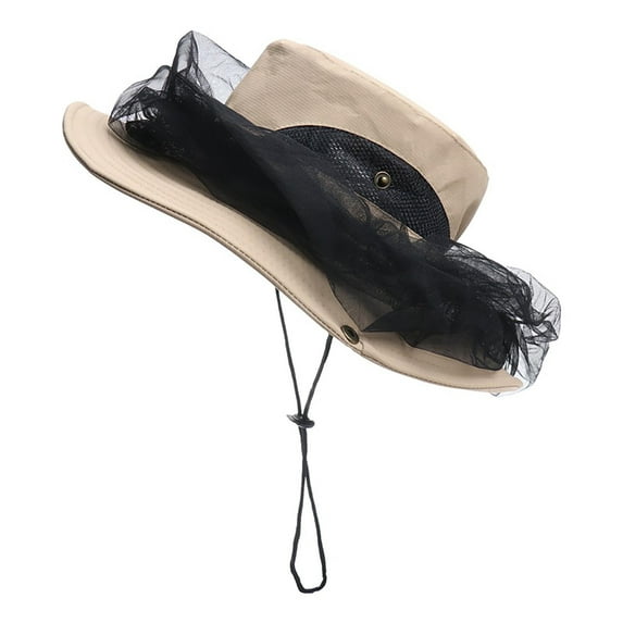 Fnochy Head Net Hat - Safari Hat Sun Hat Bucket Hat Fishing Hat with Netting Net Mesh for Men/Women - Khaki