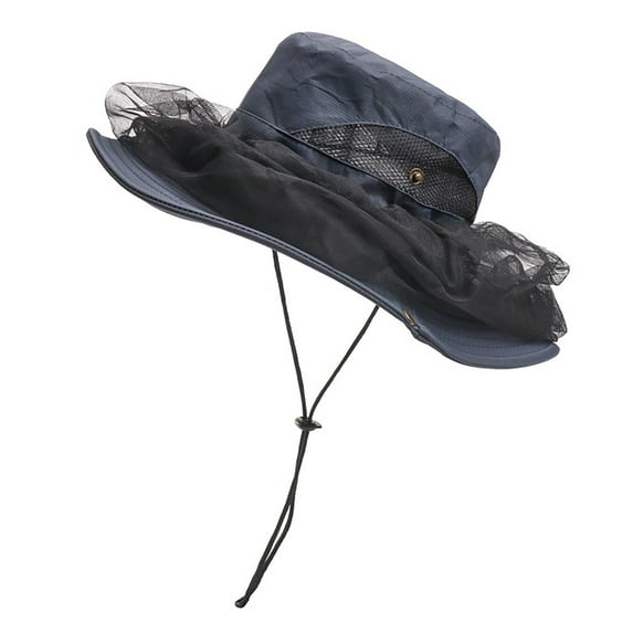 Fnochy Head Net Hat - Safari Hat Sun Hat Bucket Hat Fishing Hat with Netting Net Mesh for Men/Women - Navy