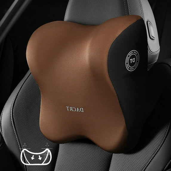 Fnochy Headrest Support Pillow for Car, Neck Memory Foam for Small to Medium Vehicles, Soft Memory Foam Car Seat Cushion for Neck Pain Relief, Securely Fixed Car Headrest/Neck Support -Coffee