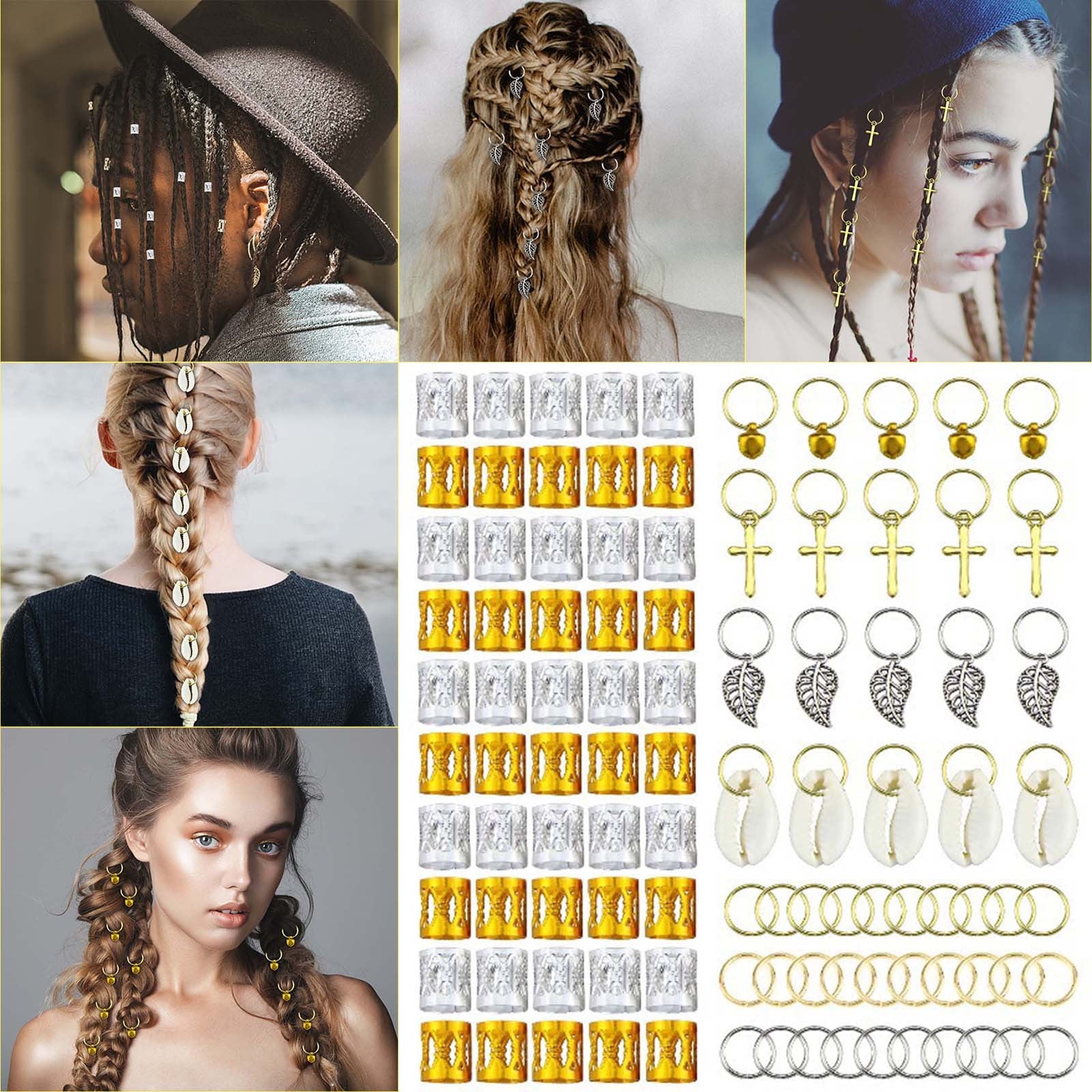 Fnochy Health and Beauty Products 100 Pcs Hair Beads for Braids, Hzpohyz Hair Jewelry LOC Jewelry for Hair Braids,Dreadlocks Accessories, Rings Clips