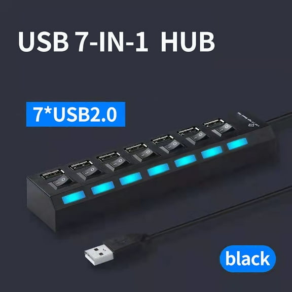 Fnochy Hi-Speed 4 Port USB 2.0 Hub Splitter Expansion Plug Play Over-Current Protection Desktop PC Laptop Multi-Device Support Independent Switching Work Indicator