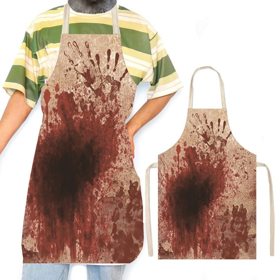 Fnochy Horror House Apron, Halloween Decorations Grunge Dirty Wall Hand Print Murky Palm Trace Victim Violence, Unisex Kitchen Bib with Adjustable Neck for Cooking Gardening, Adult Size