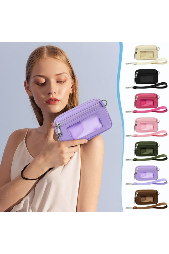 Keychain Wallet, Zip Card Case with Transparent PVC Window, Women's Wristlet Handbags, Waterproof Nylon Keychain Wallet