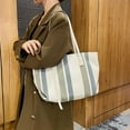 thumbnail image 1 of Fnochy Ladies Tote Bag Canvas Handbag Casual Fashion Vertical Stripe Outdoor Storage Bag - Spacious, Durable, Comfortable, Versatile for Shopping & Travel, 1 of 6