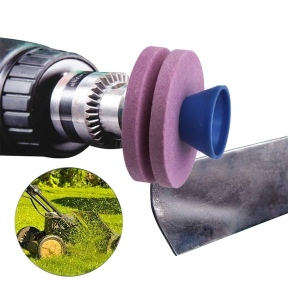 Fnochy Lawnmower Blade Sharpener Kit, Universal Rotary Mower Blade Sharpener Tool for Power Hand Drill, Durable Stone Material, Easy to Install, Time-Saving Lawn Mower Blade Sharpening Attachment