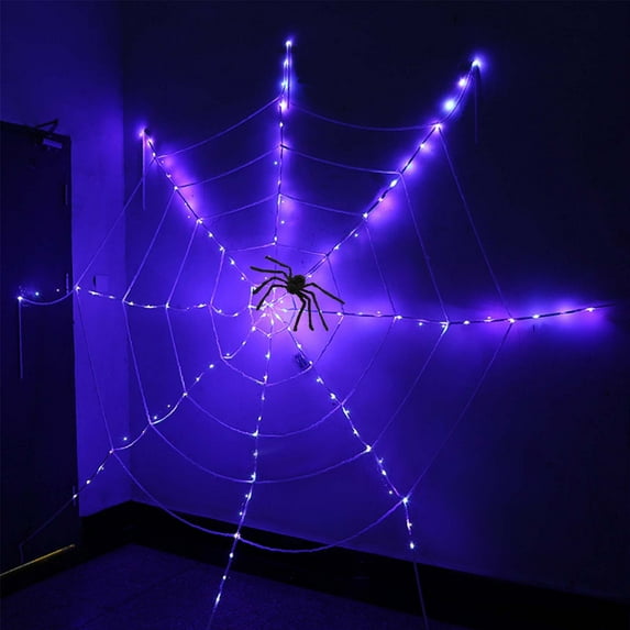Fnochy Light up Lighted Spider Web 12 Ft, 120 LED Halloween Spider Web Lights Giant, Halloween Decorations Outdoor Waterproof, for Halloween Outdoor Indoor Yard Party Haunted House Decor, Purple