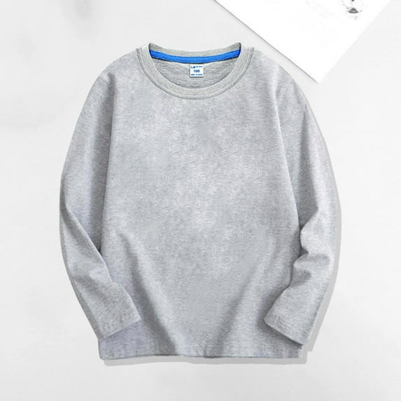 Fnochy Long Sleeve Tops Boys Girls Long Sleeve Shirts Casual Crewneck Tops Loose Plain Tunic Cute Blouse Tees