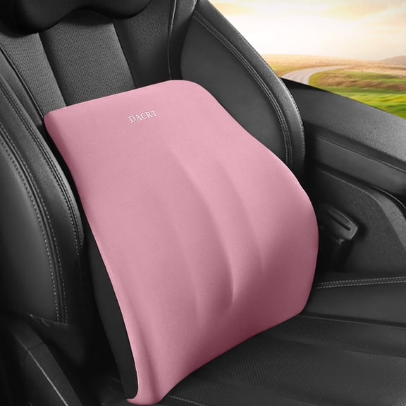 Fnochy Lumbar Support Pillow for Car, Back Support for Medium to Large Vehicles, Soft Memory Foam Car Seat Cushion for Back Pain Relief, Securely Fixed Car Lumbar Support Shoulder Pillow - Pink