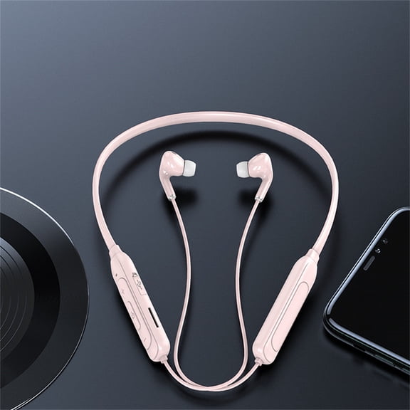 Fnochy M60 Neckband Bluetooth Earbuds, Wireless Bluetooth 5.1 Headphones with Microphone, Ultra-Lightweight Comfort,Insertable Memory Card, Deep Bass Strong Beat, 18H Playtime - Pink