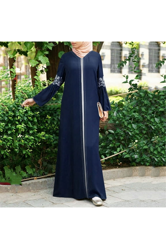 Maxi Dresses for Women Summer Dress Muslim Abaya Long Dress Floral Printed Vintage Kaftan Islamic Maxi Dresses