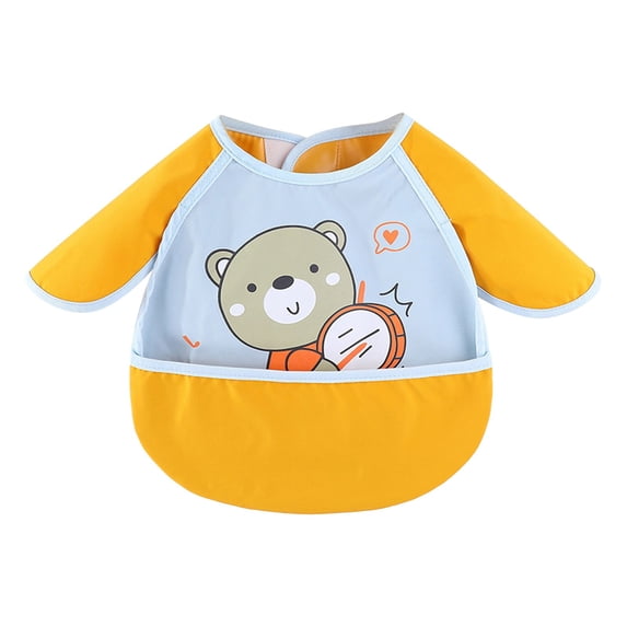 Fnochy Mess Proof Baby Bib, Long-Sleeved Feeding Bib, Easy Clean Polyester Bib, Functional Baby Smock, Perfect for Mealtime & Art Activities - Keep Clothes Clean