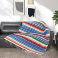thumbnail image 1 of Fnochy Mexican Tablecloth 5.11"x84.64", Mexican Serape Blanket with Tassels for Fiesta Party Cinco De Mayo Decorations, Rectangle Woven Stripe Tablecloth, Outdoor Picnic Blankets Dining Table Cover, 1 of 6