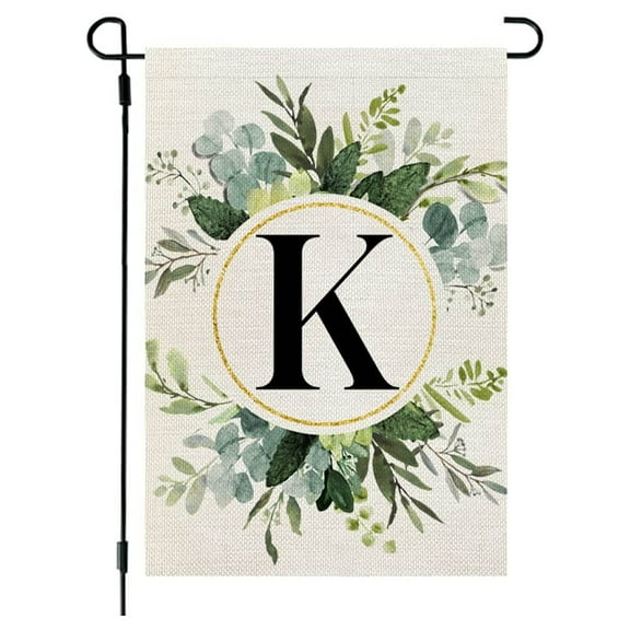 Fnochy Monogram Letter K Garden Flag Floral 12x18 Inch Double Sided for Outside Small Burlap Family Last Name Initial Yard Flag