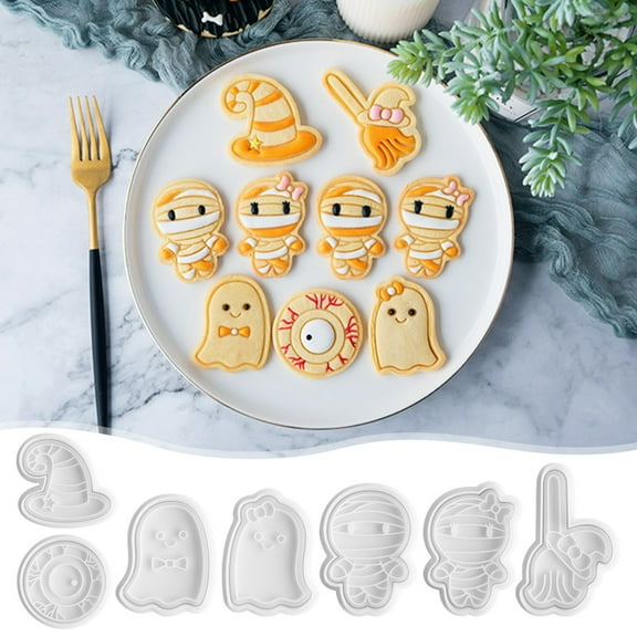 Fnochy New Cute Halloween Cookie Press For Baking Cookie Mould Press, Pumpkin, Ghost, Hat Cookie Set Kitchen Tools Plastic Cookie Stamps(Halloween Decorations)
