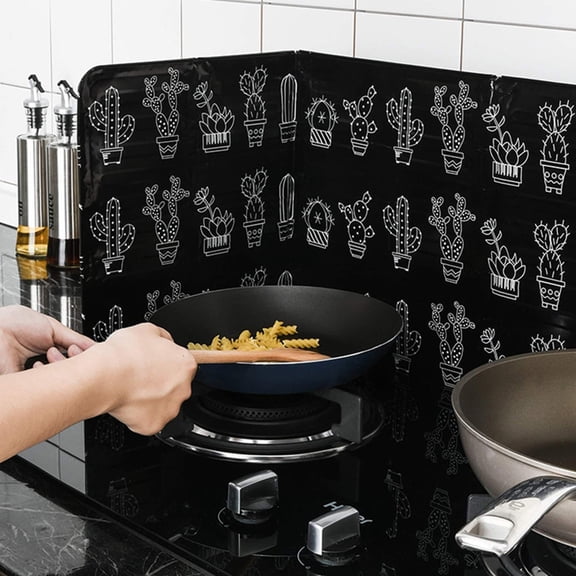 Fnochy Non-Stick Splatter Shield for Stove, Grease Guard for Cooking, Adjustable Oil Baffle, Easy Clean Kitchen Tool, Protects Counters & Walls from Grease Splatters, Durable Aluminum Foil Design